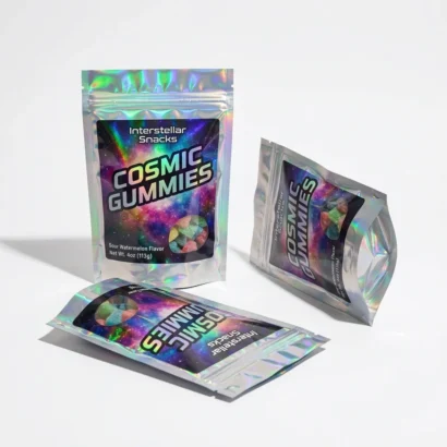 printed holographic mylar bags